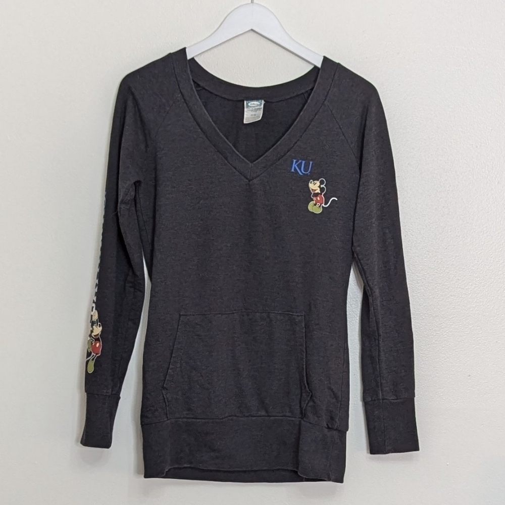 Kansas Jayhawks Disney Grey Medium Long Sleeve Go Jayhawks Mickey Mouse KU
